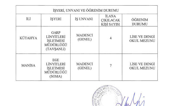 Türkiye Kömür İşletmeleri (TKİ) en az lise mezunu işçi alıyor İŞKUR TKİ işçi alımı ekranı