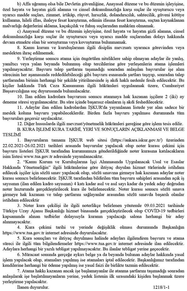 Türkiye Uzay Ajansı işçi alıyor En az lise mezunu KPSSsiz işçi alımı başvuru şartları