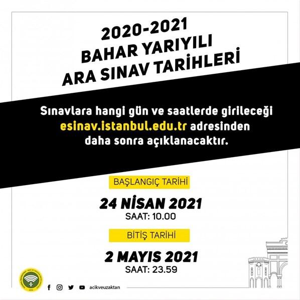 AUZEF sınav tarihleri 2021 açıklandı AUZEF online sınav ne zaman İstanbul Üniversitesi AUZEF bahar dönemi vize sınav tarihleri 2021