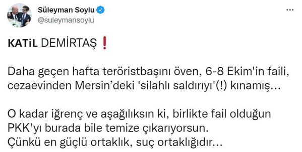 Bakan Soyludan Demirtaşa sert tepki PKKyı burada bile temize çıkarıyorsun