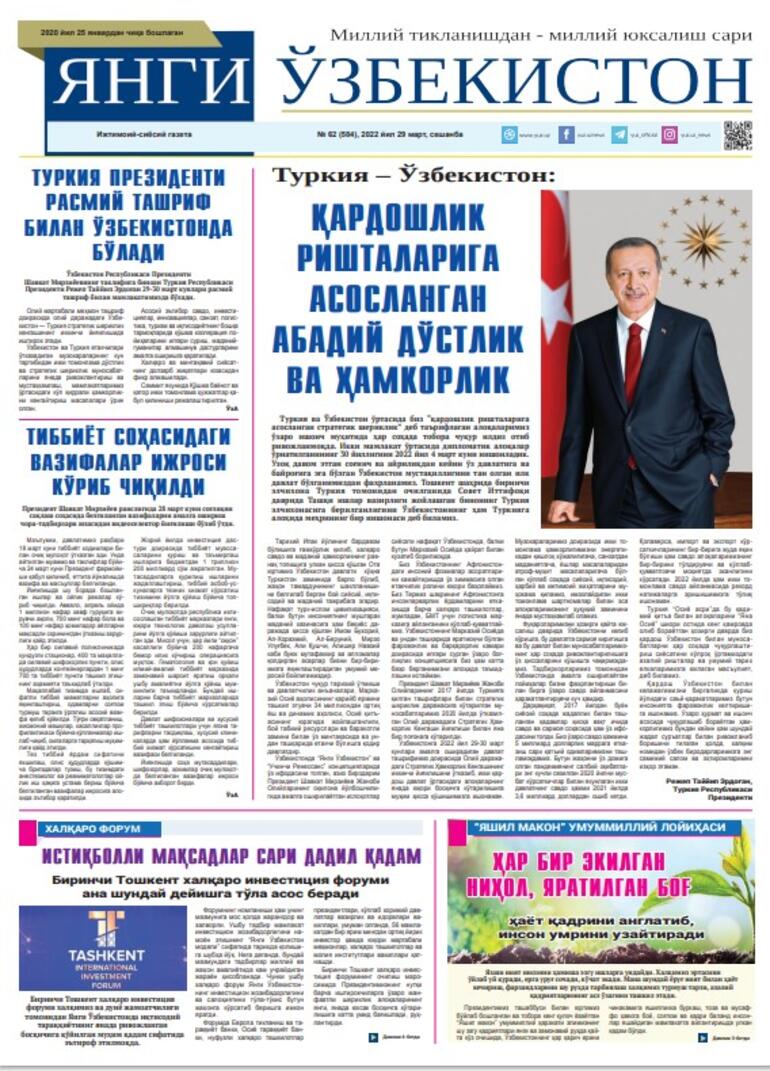 Cumhurbaşkanı Erdoğan Yeni Özbekistan Gazetesi için makale kaleme aldı