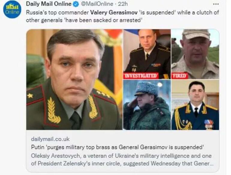 Rusya için bomba iddia Rusya Genelkurmay Başkanı ve bir grup üst düzey askeri sorumlu görevden alınıp tutuklandı...