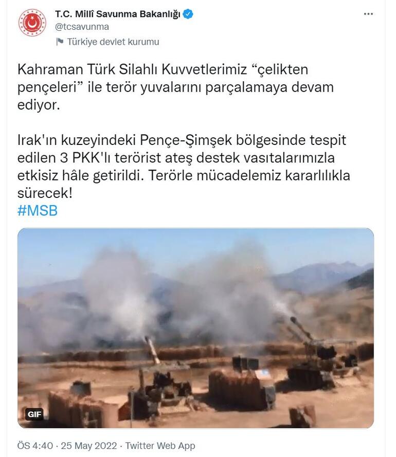 Pençe-Şimşekte 3 PKKlı terörist etkisiz hâle getirildi