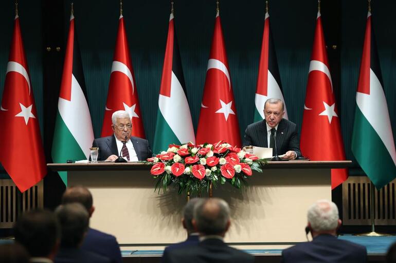 Filistin Devlet Başkanı Ankarada Cumhurbaşkanı Erdoğan: İsrail ile atılan adımlar Filistin davasına desteğimizi azaltmayacak