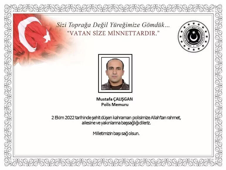 Fırat Kalkanı bölgesinde Özel Harekat Polisi Mustafa Çalışgan şehit oldu