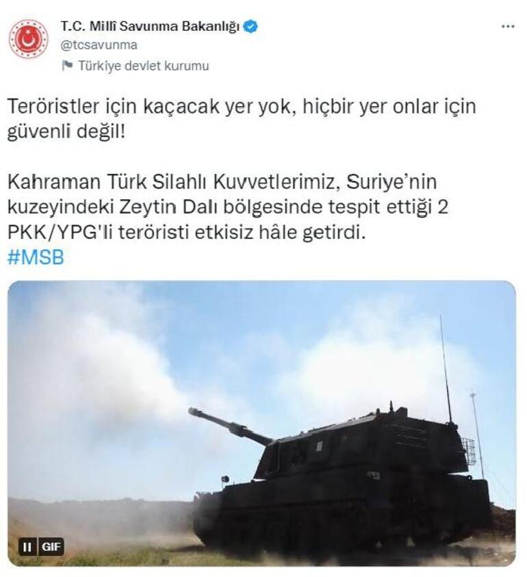 MSB duyurdu PKK/YPGli 2 terörist etkisiz hale getirildi