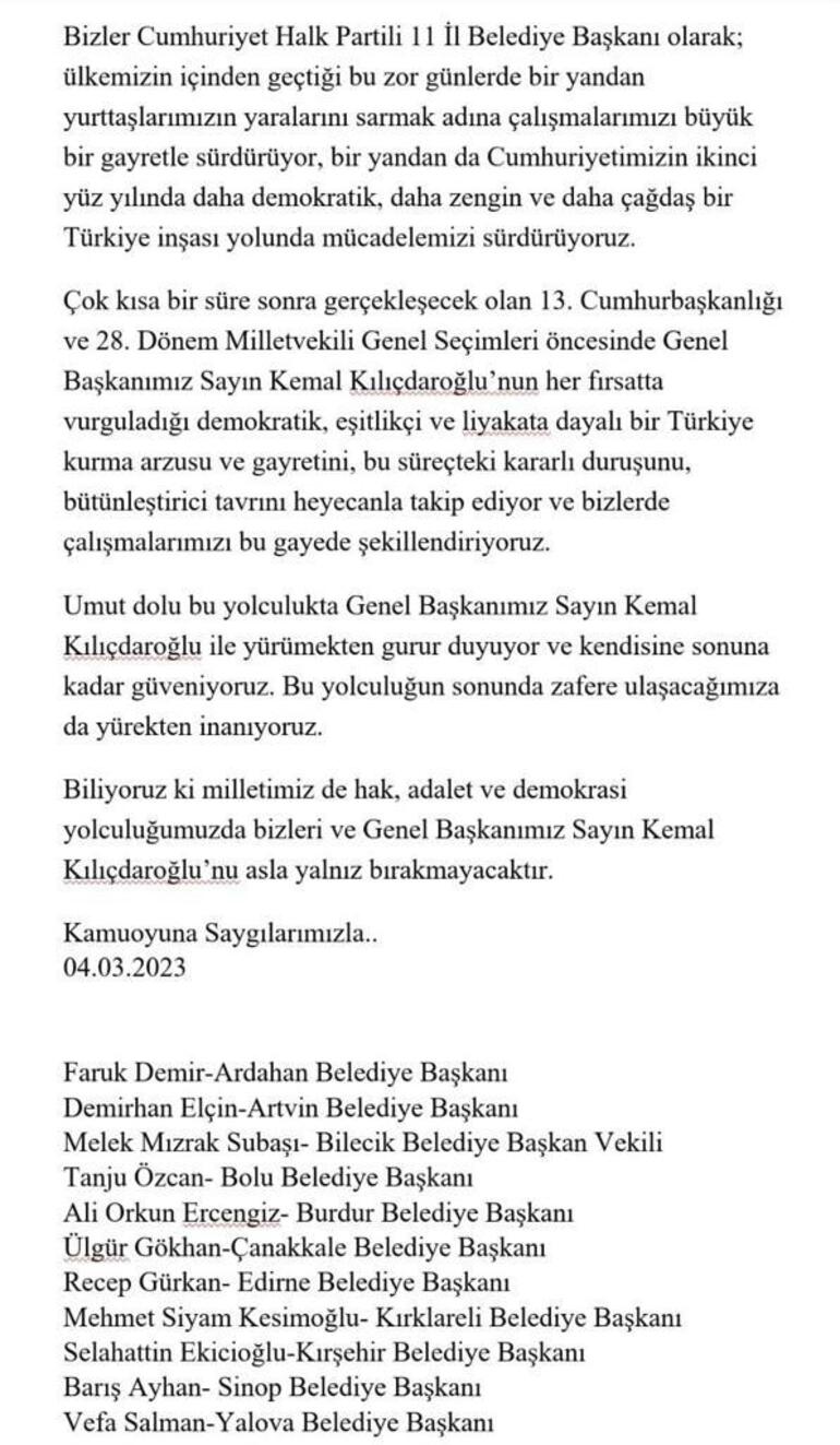 CHPli 11 il belediye başkanı: Kılıçdaroğluna sonuna kadar güveniyoruz